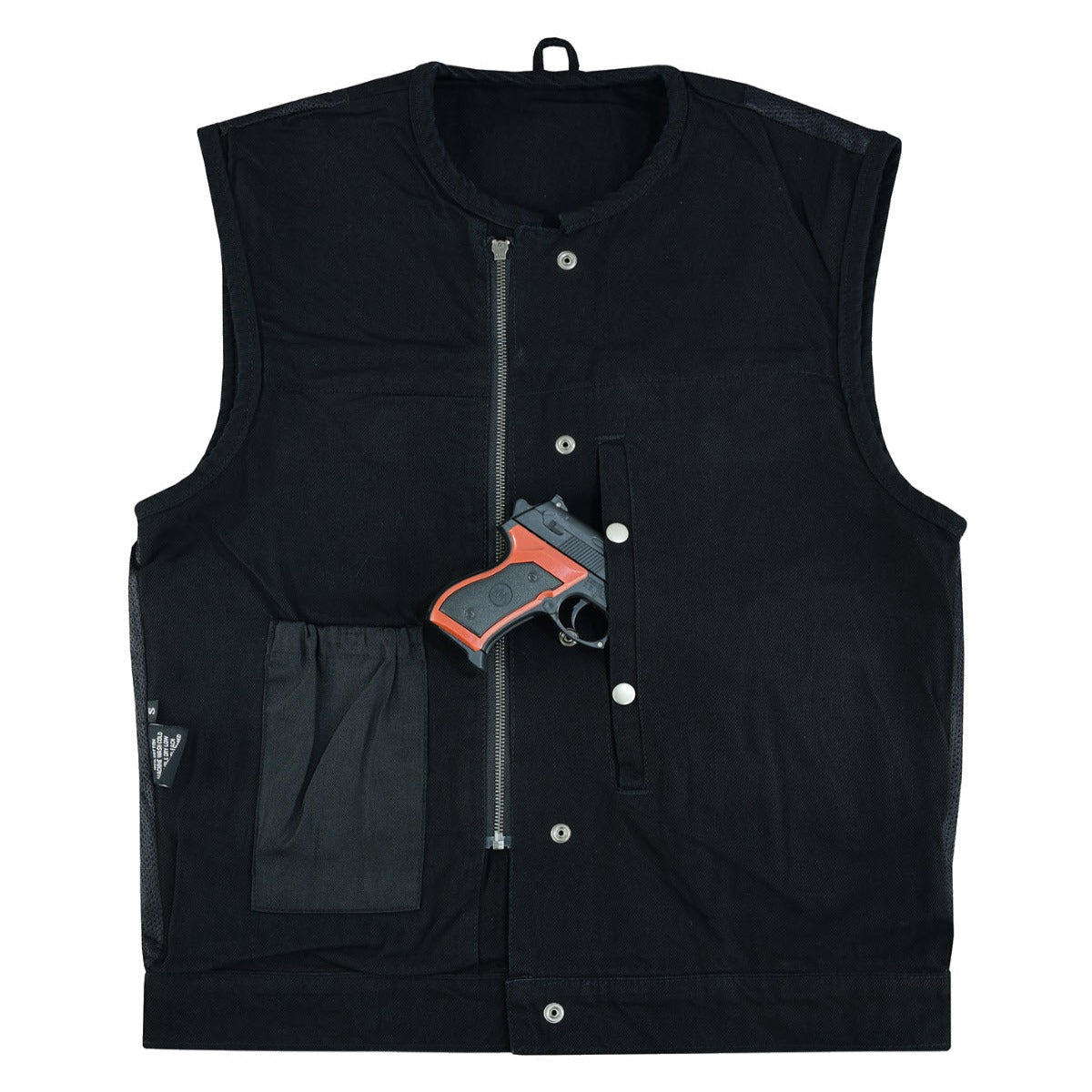 Vance Leather Men's Black Denim Collarless Vest