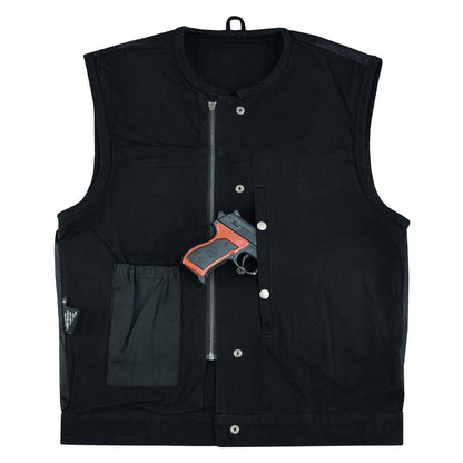 Vance Leather Men's Black Denim Collarless Vest