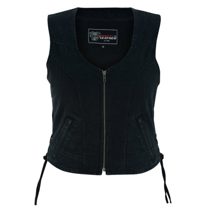 Vance Leather Women's Denim V-Neck Vest w/Zipper & Side Laces