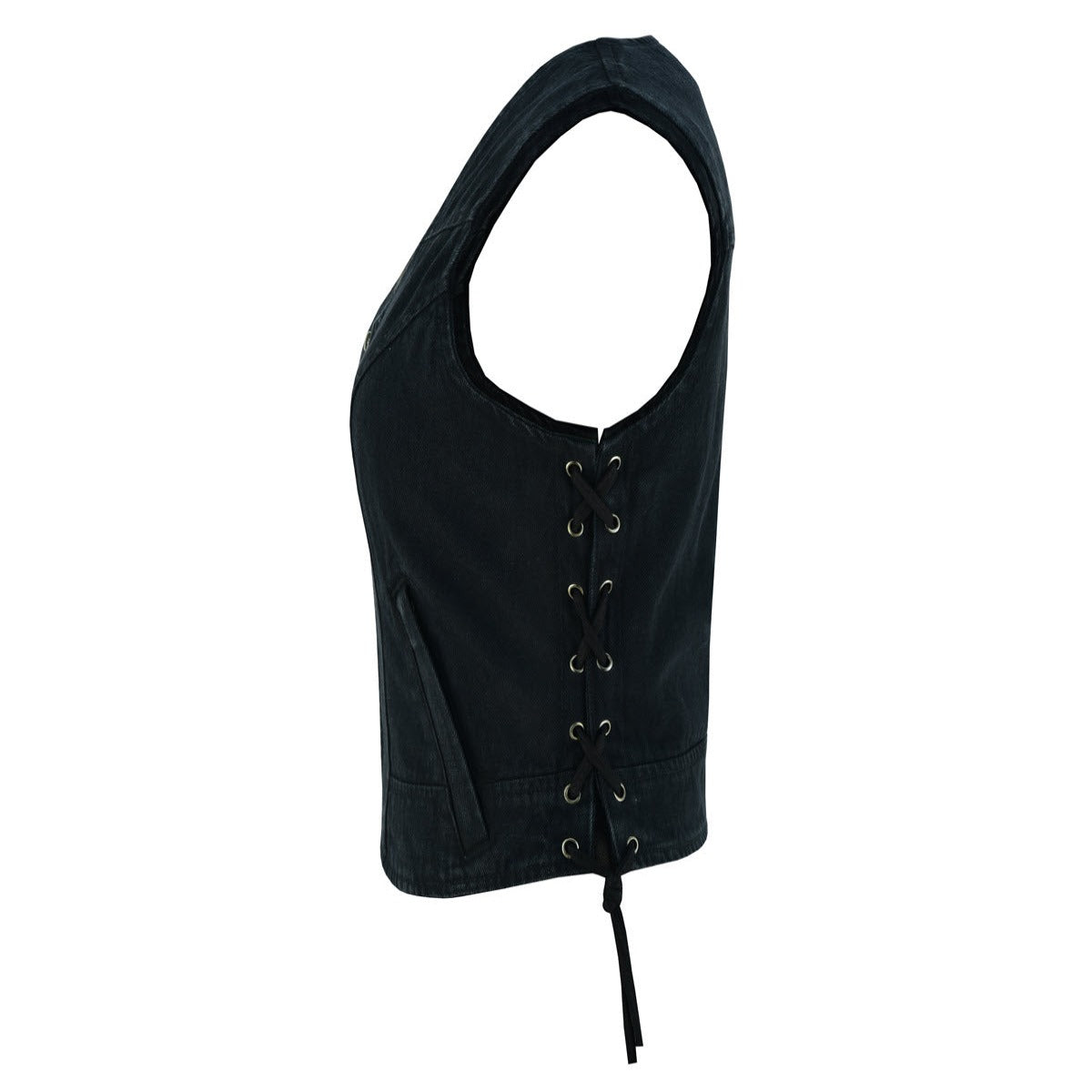 Vance Leather Women's Denim V-Neck Vest w/Zipper & Side Laces