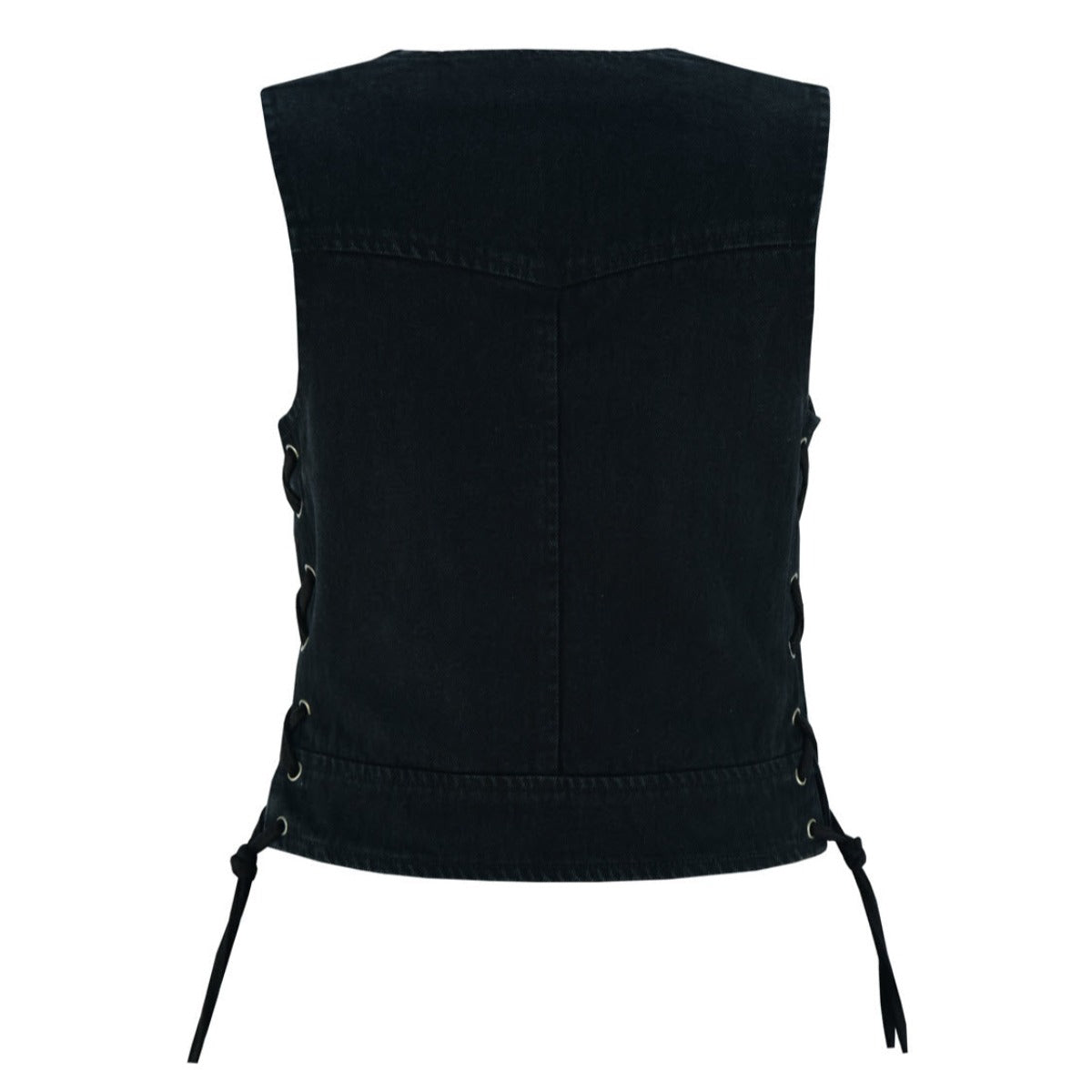 Vance Leather Women's Denim V-Neck Vest w/Zipper & Side Laces
