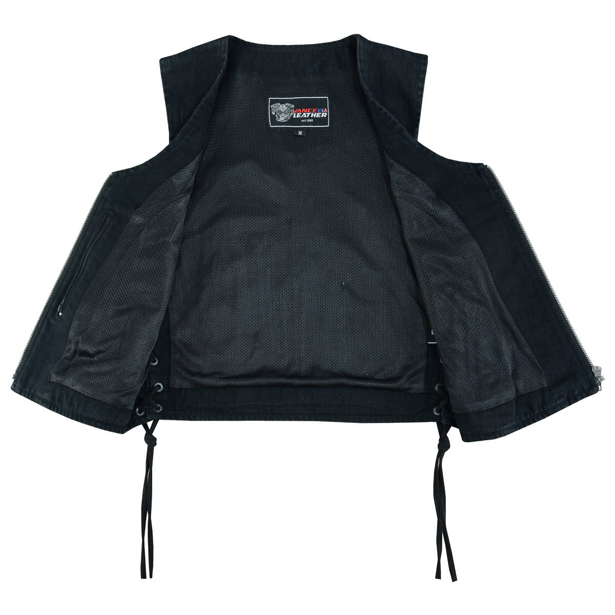Vance Leather Women's Denim V-Neck Vest w/Zipper & Side Laces
