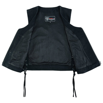 Vance Leather Women's Denim V-Neck Vest w/Zipper & Side Laces