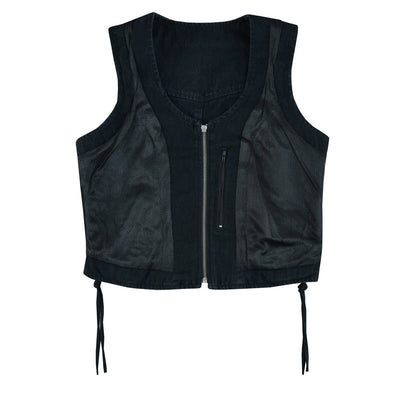 Vance Leather Women's Denim V-Neck Vest w/Zipper & Side Laces
