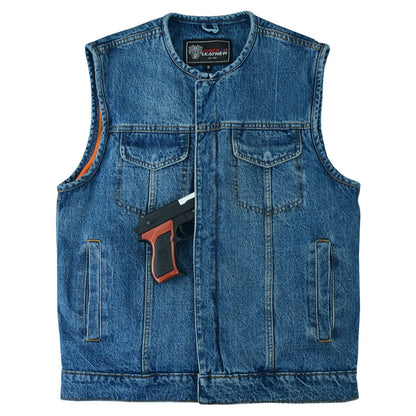 Vance Leather Men's Blue Denim Collarless Vest