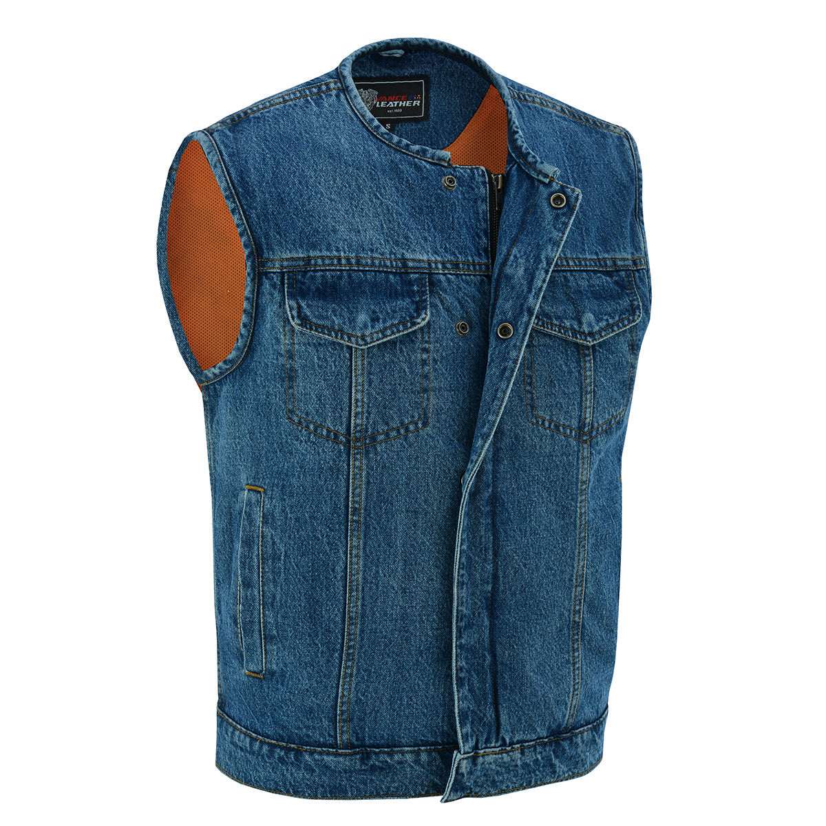Vance Leather Men's Blue Denim Collarless Vest