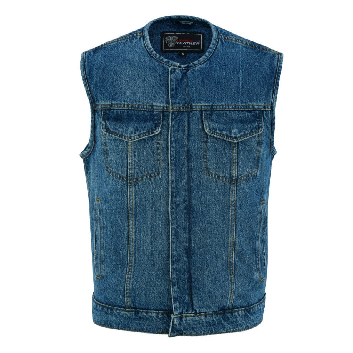 Vance Leather Men's Blue Denim Collarless Vest
