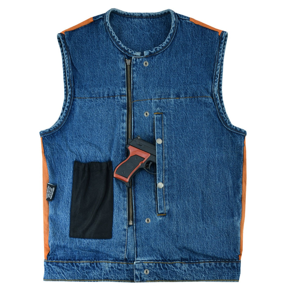 Vance Leather Men's Blue Denim Collarless Vest