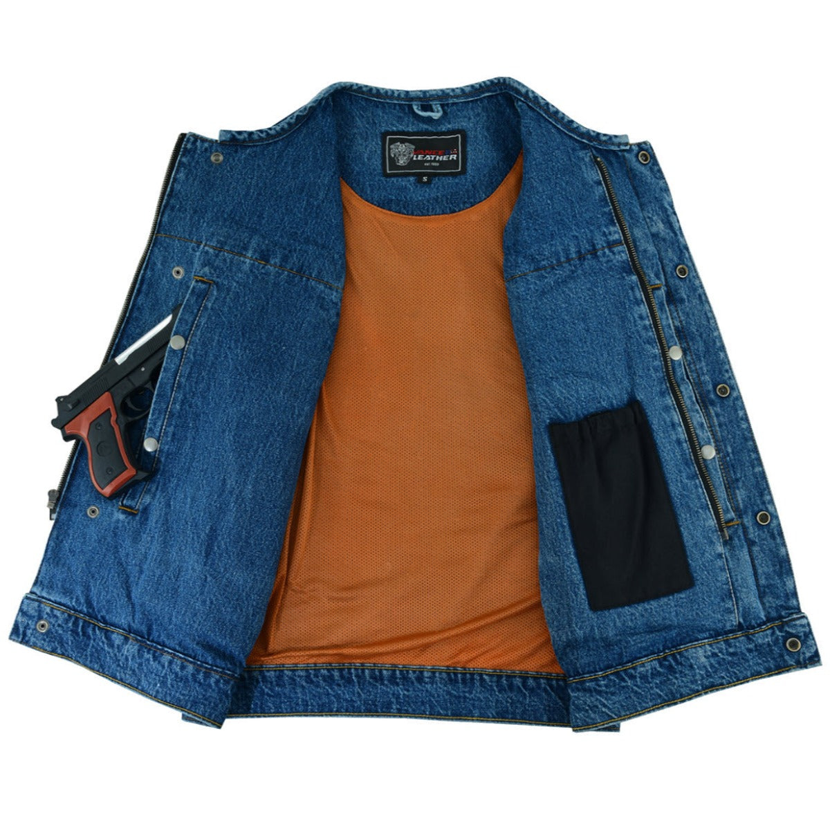 Vance Leather Men's Blue Denim Collarless Vest