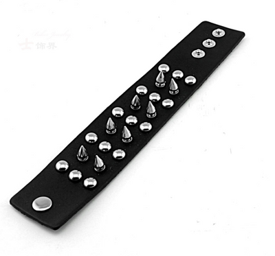 Badass Rockstar Bracelets w/ Metal Spikes 3 Pcs, 8.6 x 1.6 in, Black/Silver - American Legend Rider