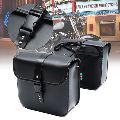Universal Waterproof Motorbike Saddle Bag (Pair), PVC Leather, 10.2 × 4.5 × 9.6 in, Black - American Legend Rider