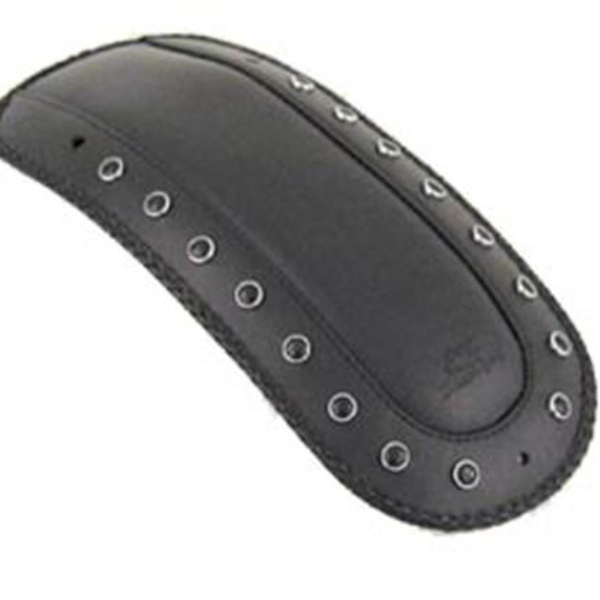 A black leather archery arm guard, reminiscent of a Mustang Fender Bib for Harley-Davidson FL Touring '97-'20, features sleek metal eyelets along the edges.