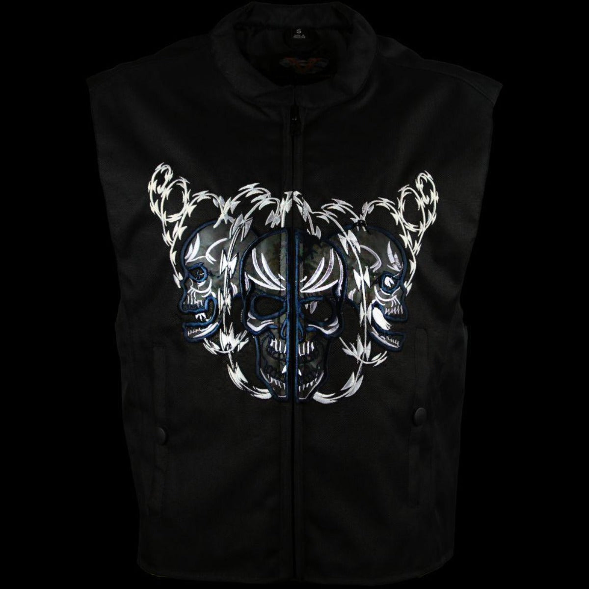 Vance Leather Men's Textile Vest with Reflective Skull