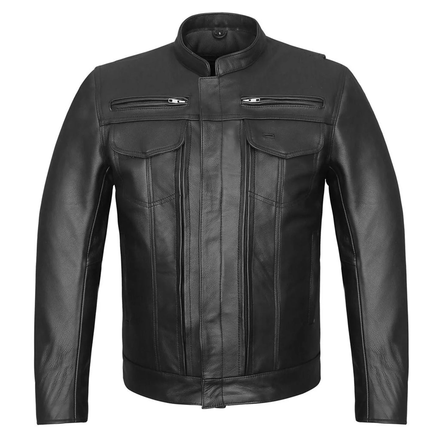 Vance Men's Motorcycle Leather Jacket with Double Conceal Carry Pockets
