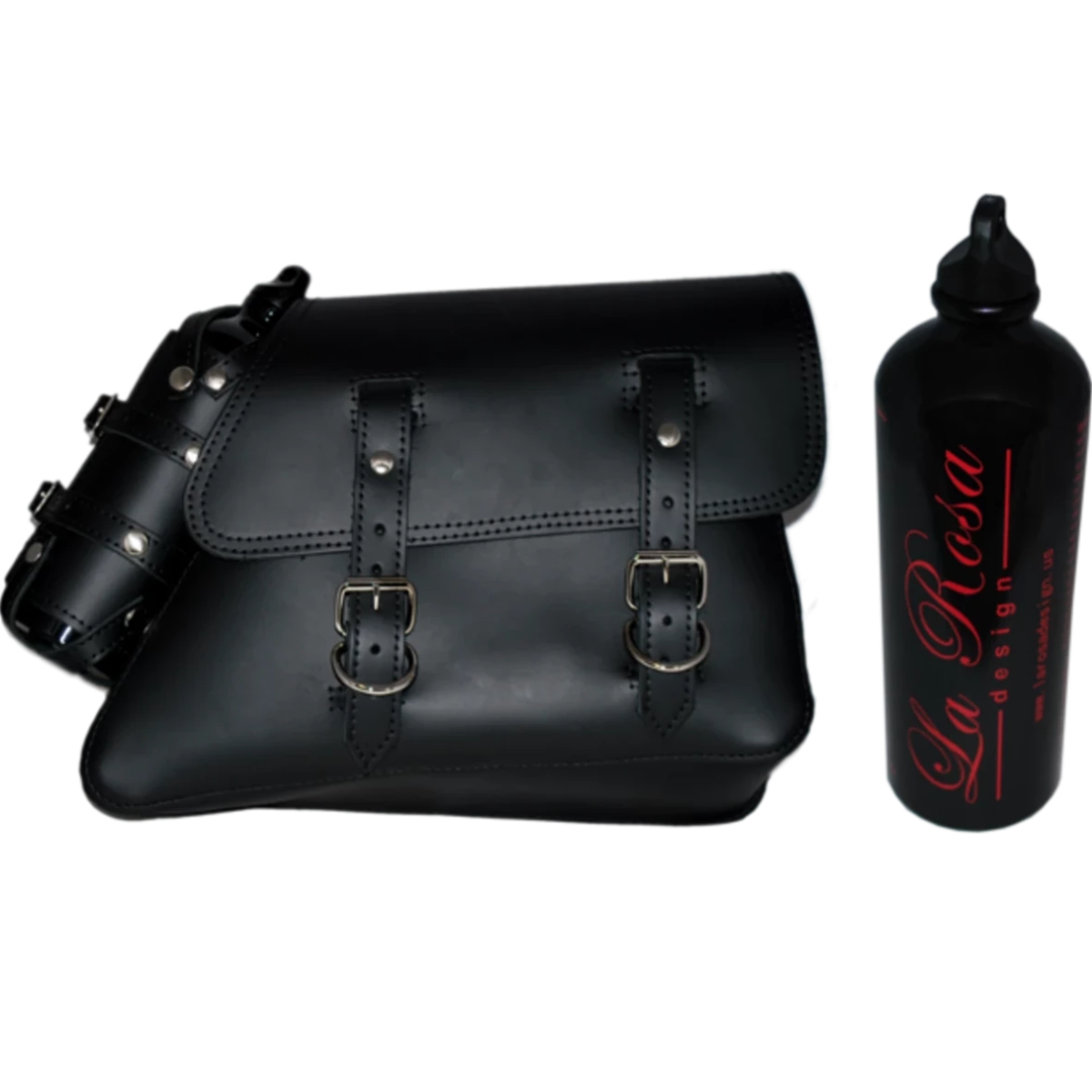 La Rosa Harley Sportster Leather Left Saddle Bag with Fuel Bottle Set - American Legend Rider