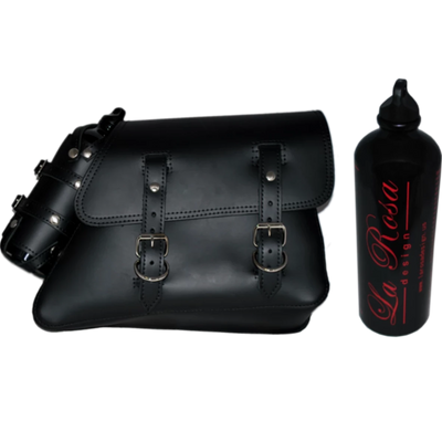 La Rosa Harley Sportster Leather Left Saddle Bag with Fuel Bottle Set - American Legend Rider