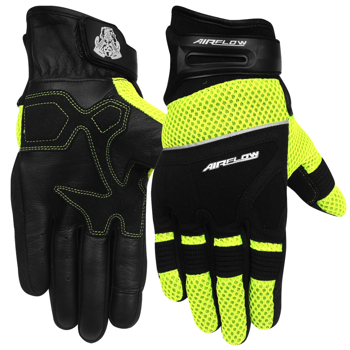 Vance Leather Airflow II Mesh/Textile Motorcycle Gloves, Hi-Vis