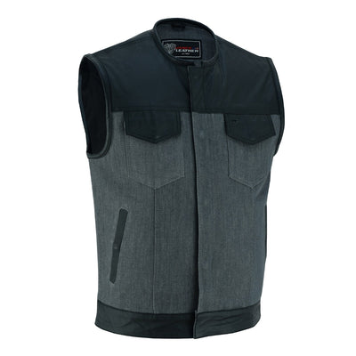 Vance Leather Men's Denim & Leather Motorcycle Vest w/CCW Pockets
