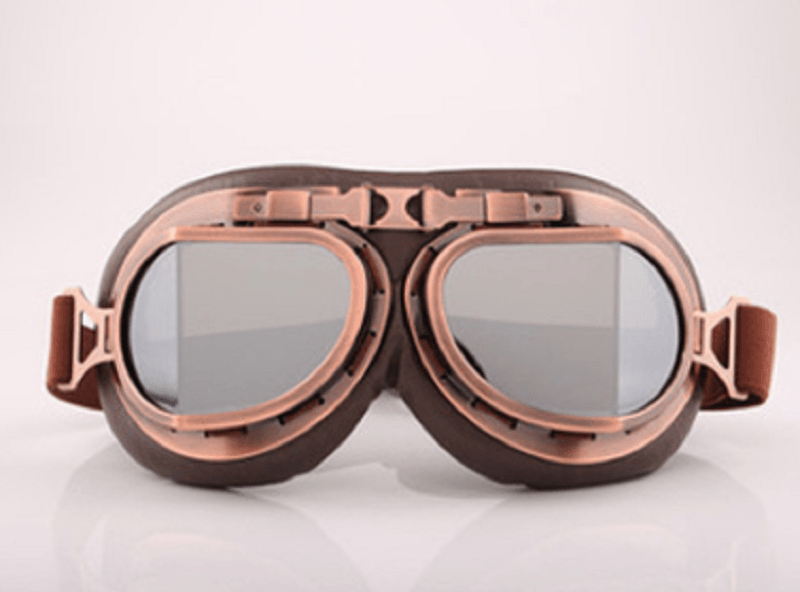 Vintage Aviator Motorcycle Goggles, One Size, Copper Color Frame, Silver Lens