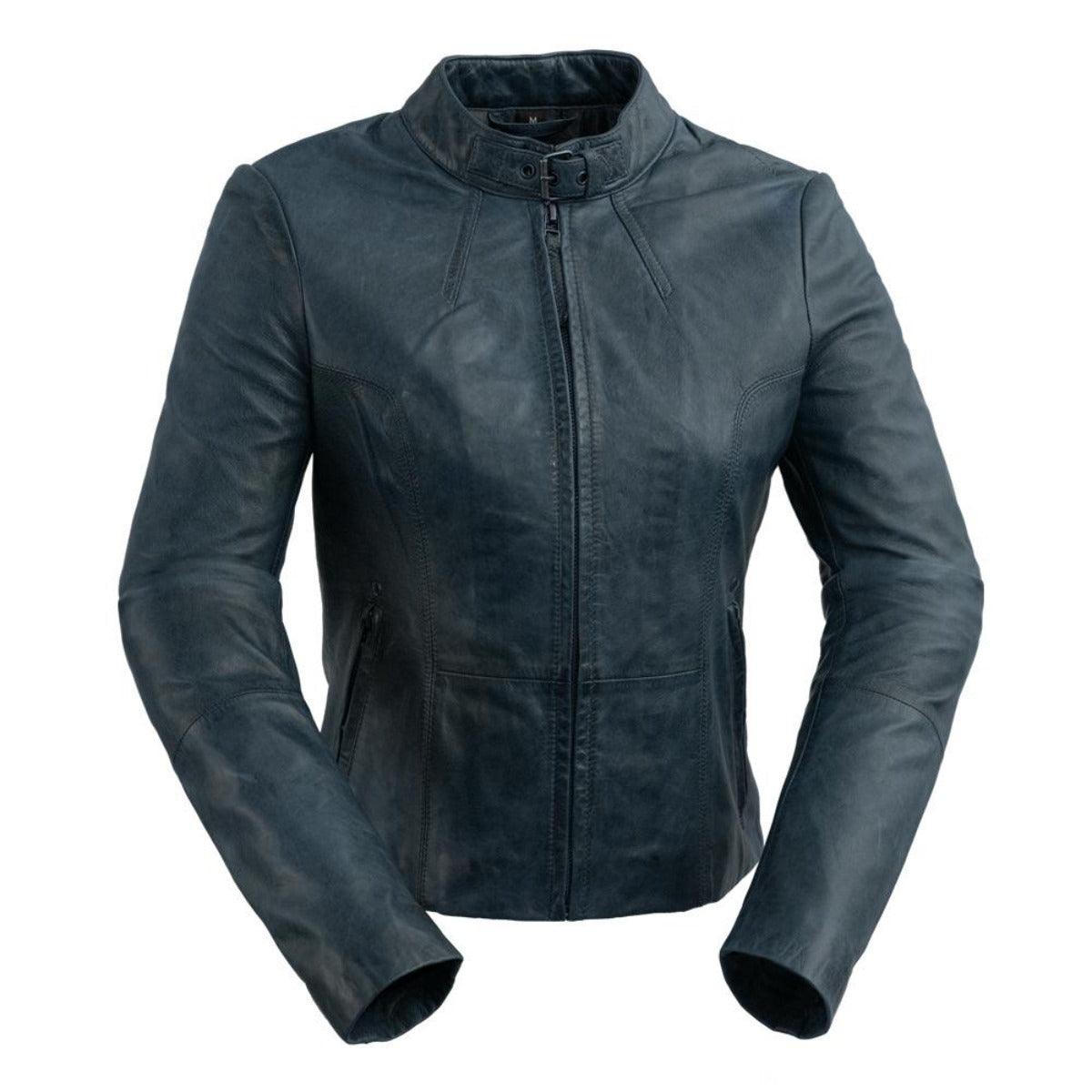 First Manufacturing Rexie - Women's Leather Jacket, Navy Blue - American Legend Rider