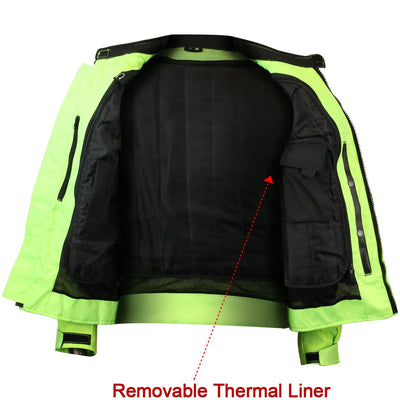 Vance Leather High Visibility Mesh Motorcycle Jacket with Insulated Liner and CE Armor