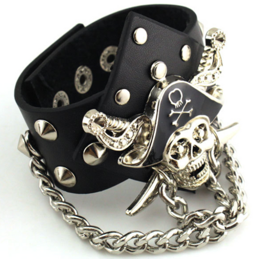 Badass Rockstar Bracelets w/ Metal Spikes 3 Pcs, 8.6 x 1.6 in, Black/Silver - American Legend Rider