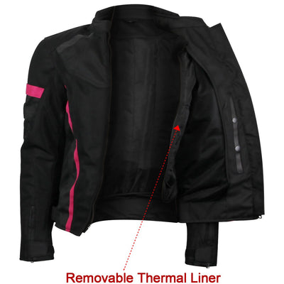 Vance Leather Women's Advanced 3-Season CE Armor Pink Mesh Motorcycle Jacket
