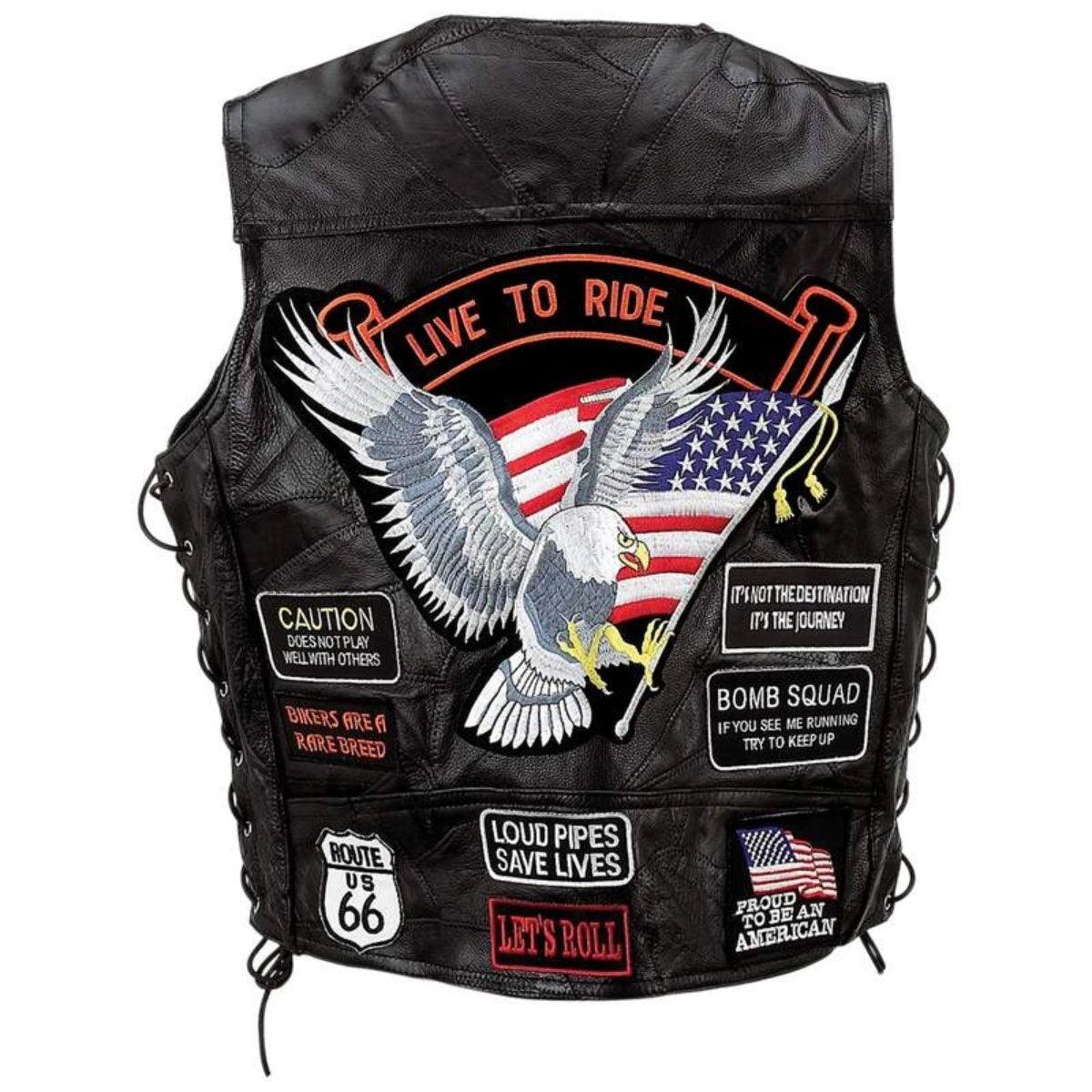Buffalo leather biker vest for men back panel ready for club patches