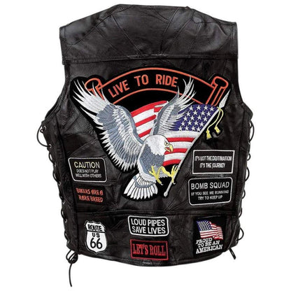 Buffalo leather biker vest for men back panel ready for club patches