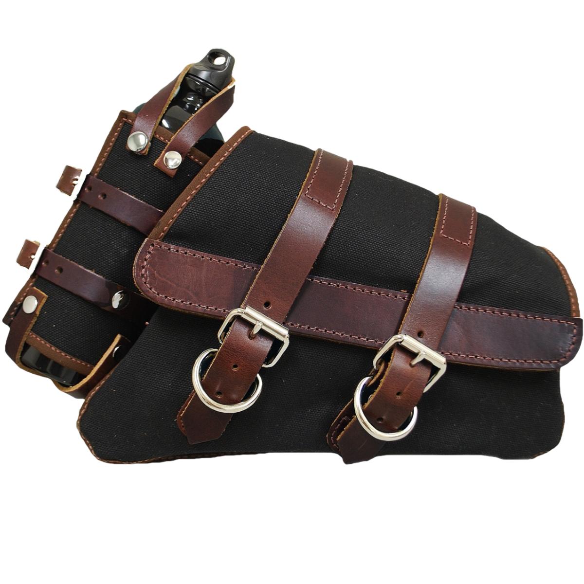 La Rosa Swing Arm with Fuel Bottle Canvas Saddle Bag - American Legend Rider