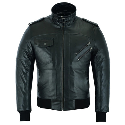Vance Bomber Cowhide Leather Jacket with Removeable Hood