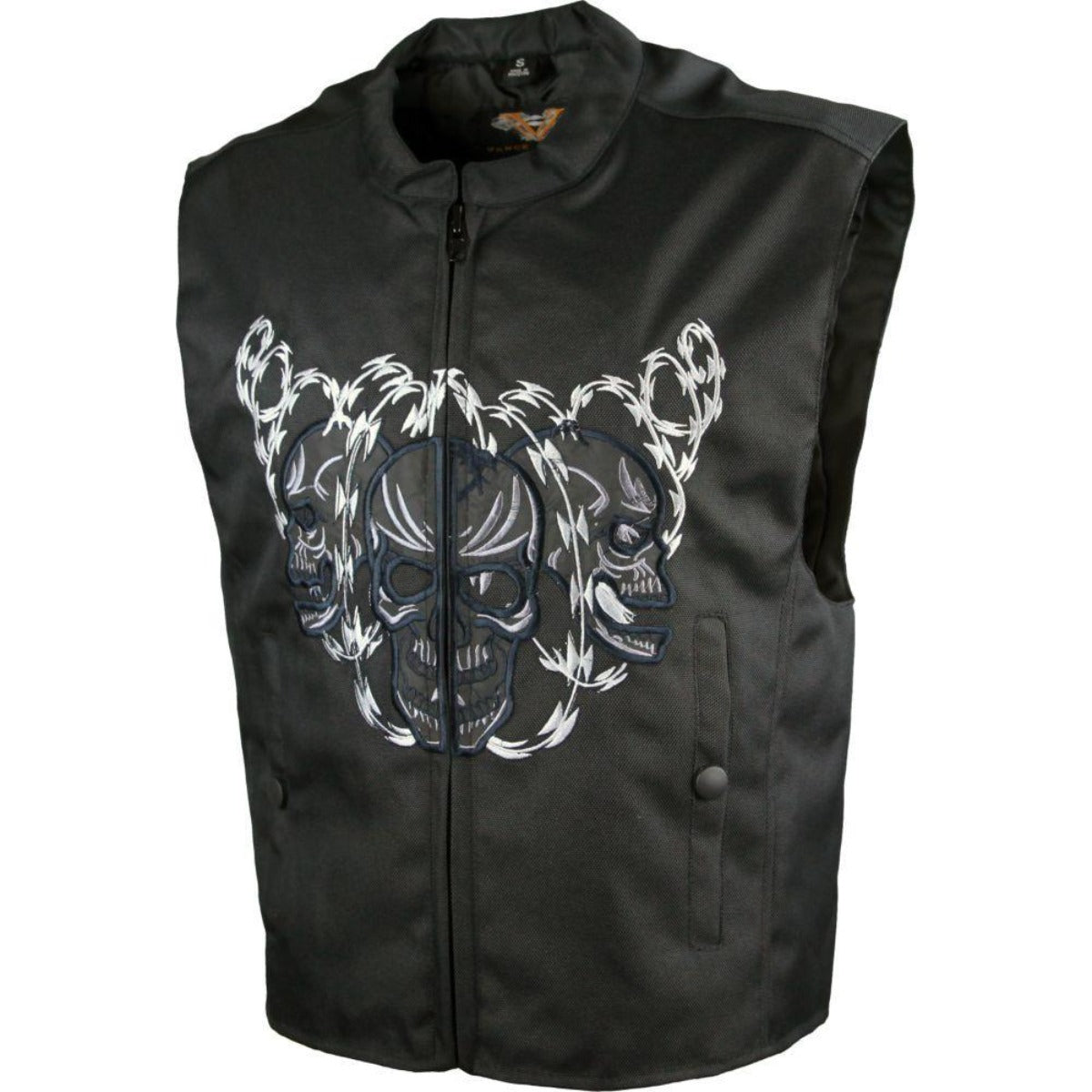 Vance Leather Men's Textile Vest with Reflective Skull