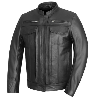 Vance Men's Motorcycle Leather Jacket with Double Conceal Carry Pockets