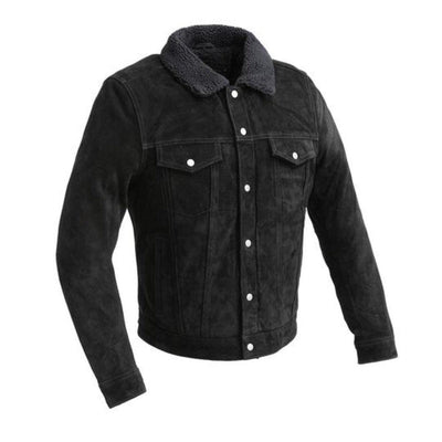 First Manufacturing Luke - Men's Faux Shearling Cow Suede Jacket, Black - American Legend Rider