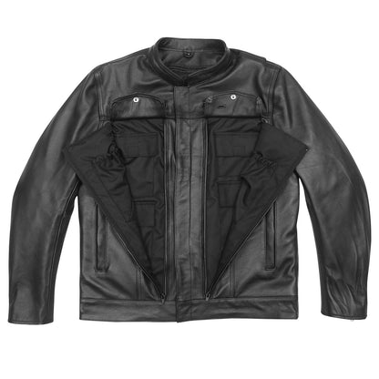 Vance Men's Motorcycle Leather Jacket with Double Conceal Carry Pockets