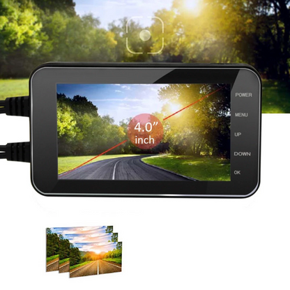 A compact and water-resistant Motorcycle Dual Lens Dash Camera Video Recorder 4 Inch HD 1080P rear view camera.