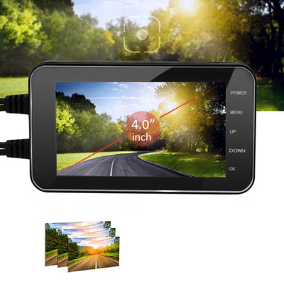 A compact and water-resistant Motorcycle Dual Lens Dash Camera Video Recorder 4 Inch HD 1080P rear view camera.