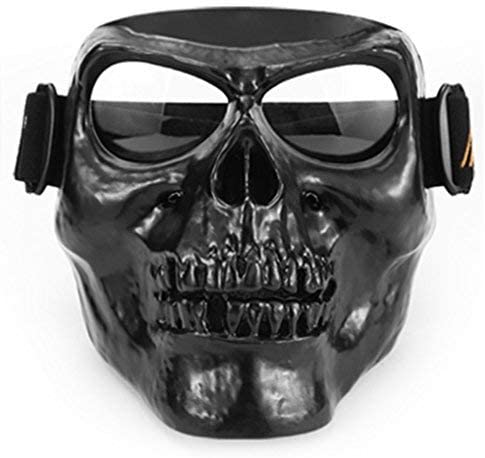 A high-quality Skull Face Mask with goggles, featuring a black skull mask on a white background. The Skull Face Mask with Goggles features a black skull mask on a white background.