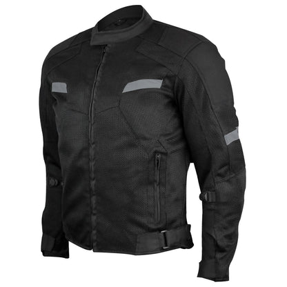 Vance Leather Men's Black Mesh Motorcycle Jacket with Insulated Liner and CE Armor