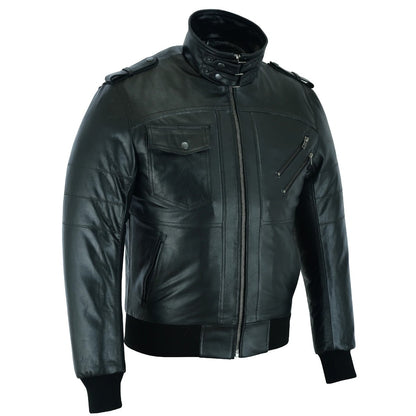 Vance Bomber Cowhide Leather Jacket with Removeable Hood