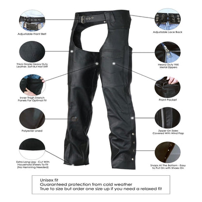 Vance Classic Biker Leather Chaps, Unisex