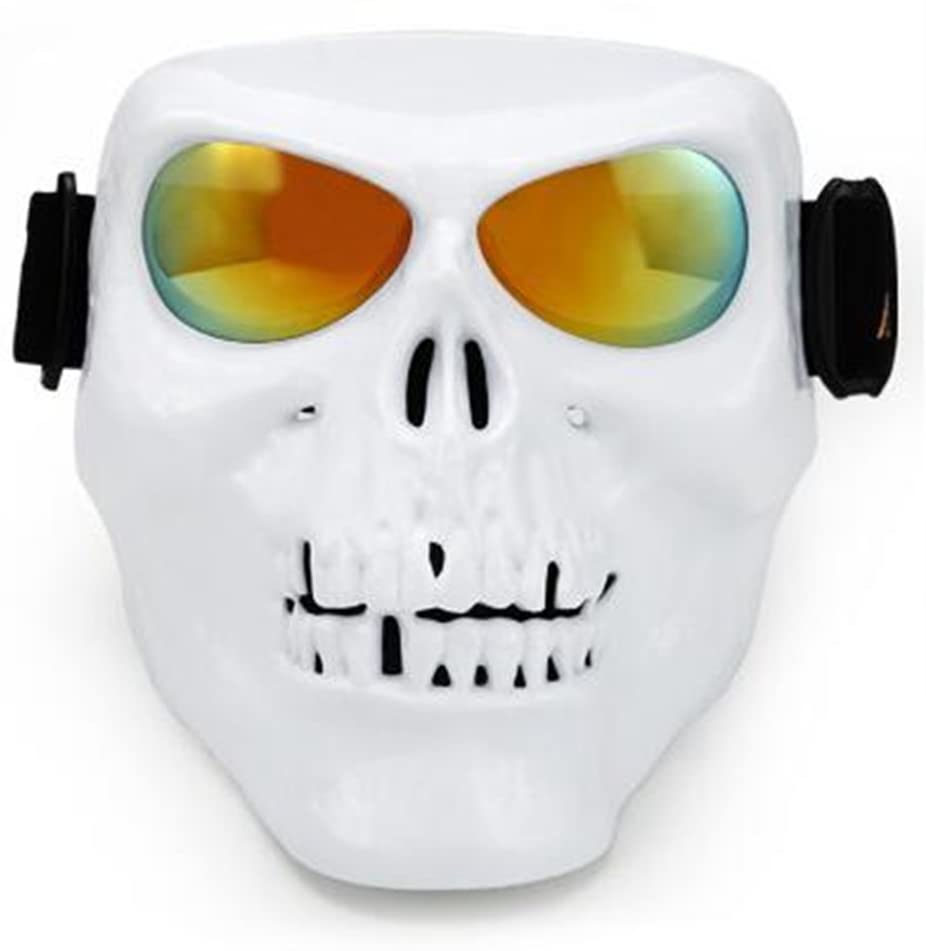 A high-quality white skull face mask with orange mirrored lenses is replaced with the product name "Skull Face Mask with Goggles".
