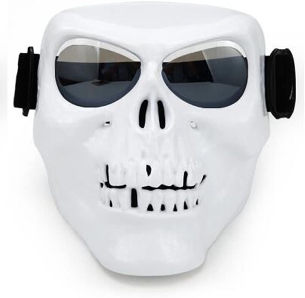 A white Skull Face Mask with Goggles made of high-quality materials.