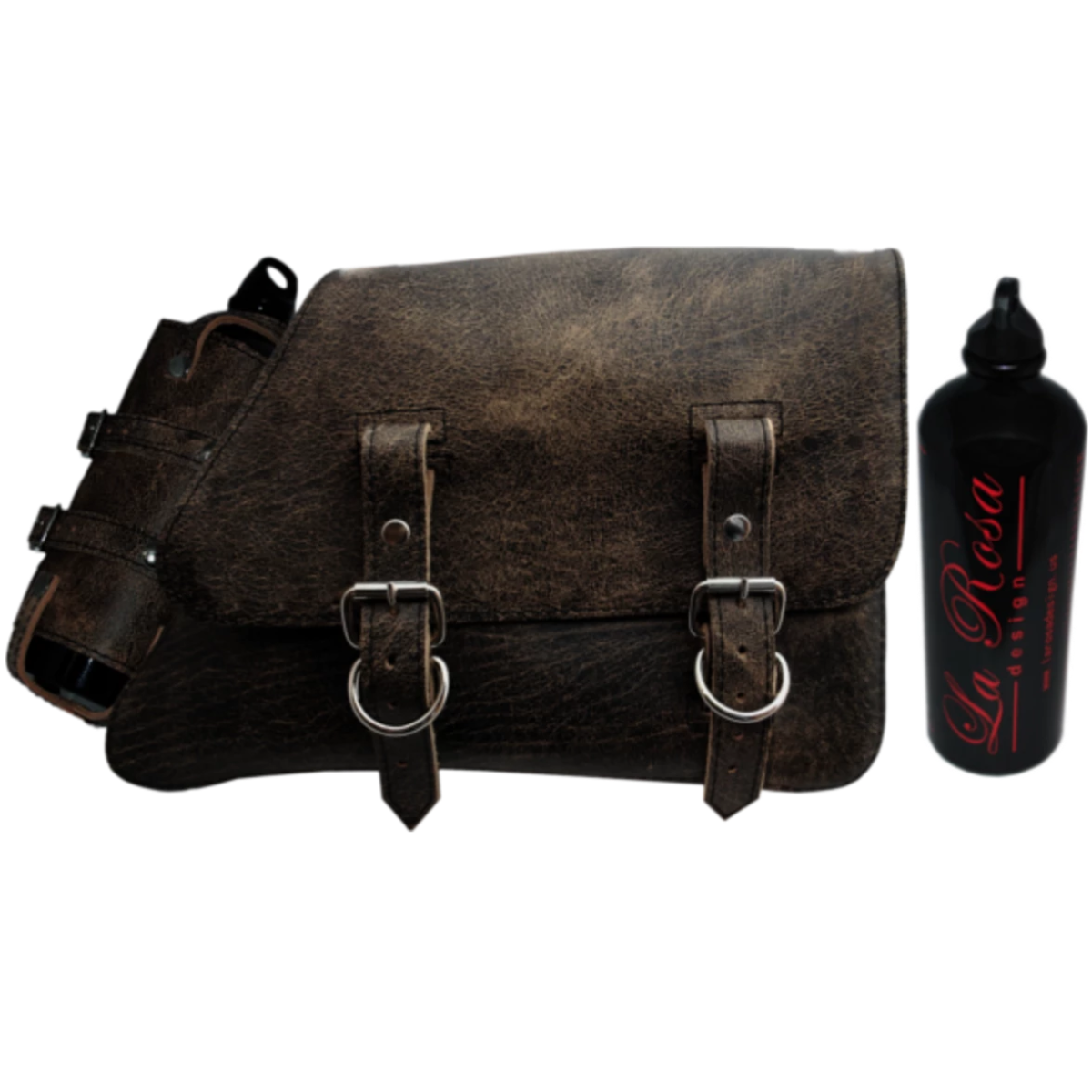 La Rosa Harley Sportster Leather Left Saddle Bag with Fuel Bottle Set - American Legend Rider