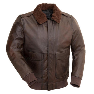 First Manufacturing Bomber - Men's Naked Buffalo Leather Jacket, Brown - American Legend Rider
