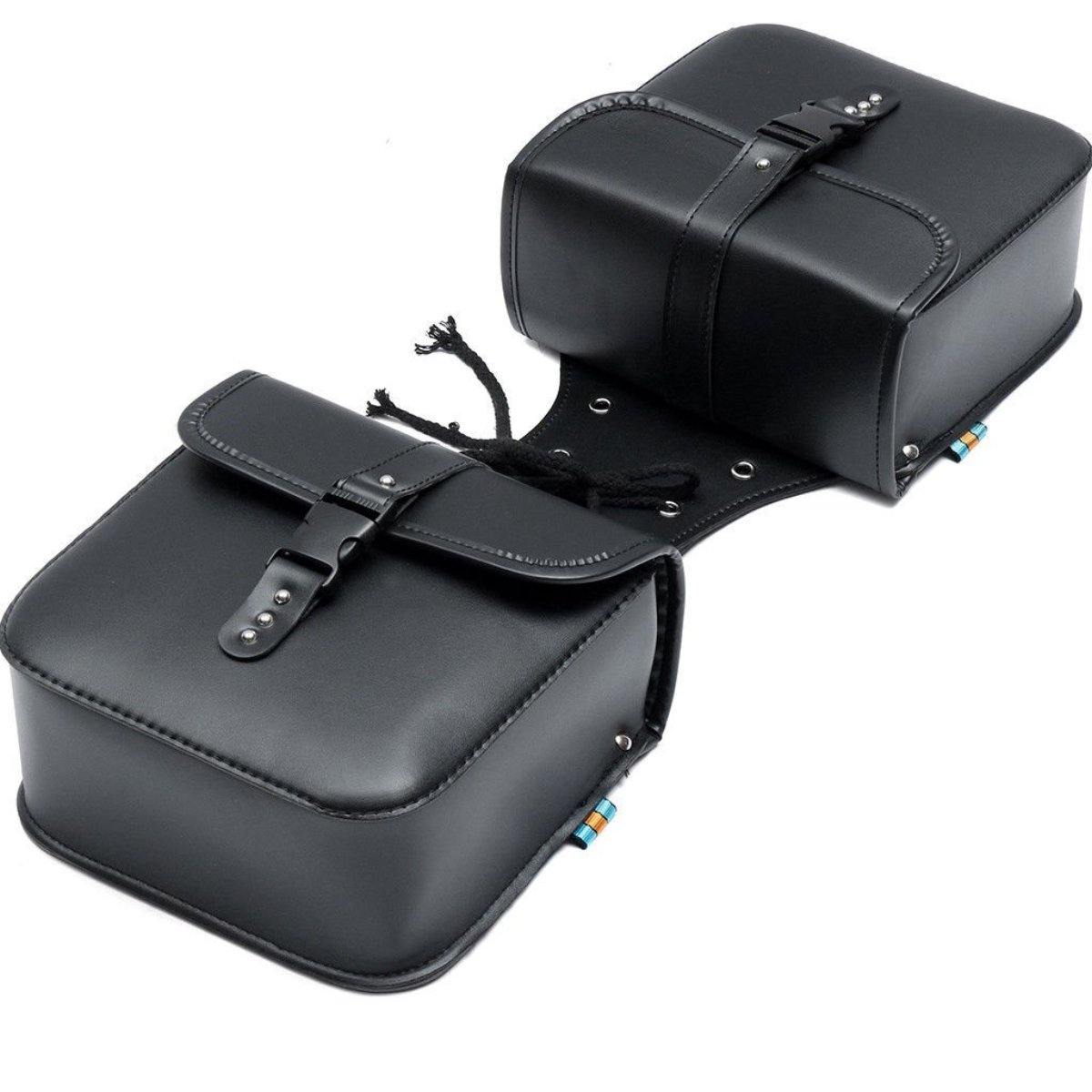 Universal Waterproof Motorbike Saddle Bag (Pair), PVC Leather, 10.2 × 4.5 × 9.6 in, Black - American Legend Rider