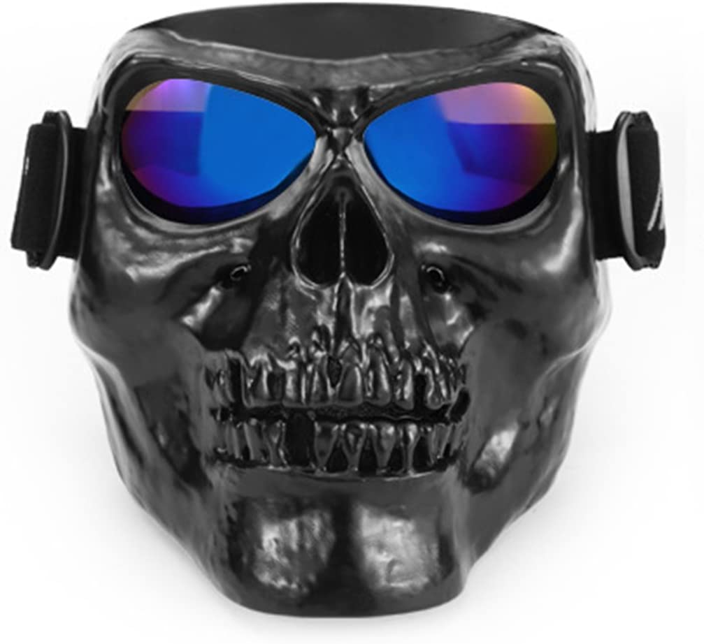 A black Skull Face Mask with Goggles made from high-quality materials.