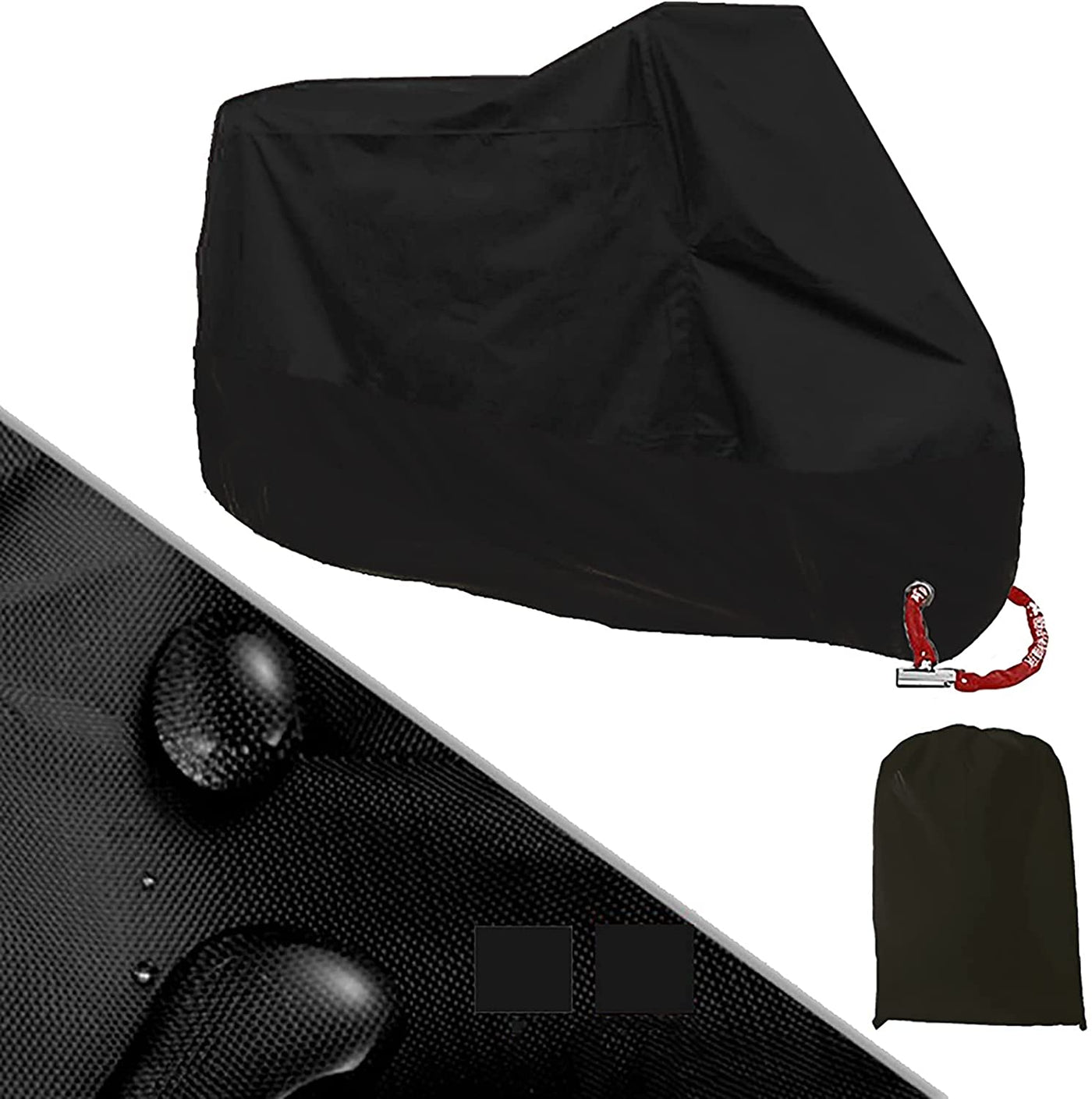 A Waterproof Motorcycle Cover with a rain cover and a bag.