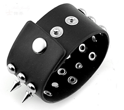Badass Rockstar Bracelets w/ Metal Spikes 3 Pcs, 8.6 x 1.6 in, Black/Silver - American Legend Rider