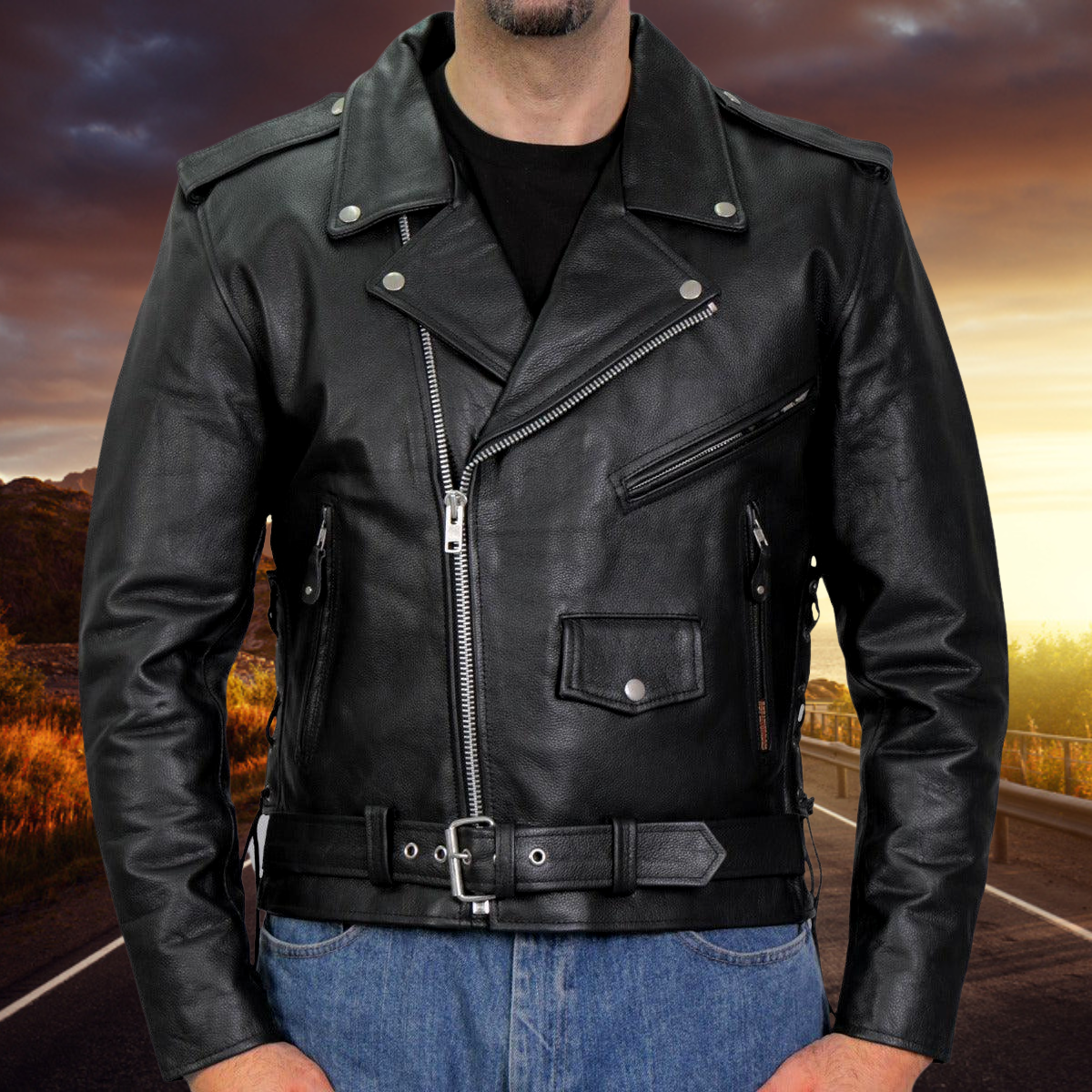 Hot Leathers Men's Classic Motorcycle Leather Jacket with Zip Out Lining